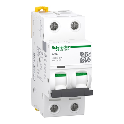 [A9F78216] INTERRUPTOR AUTOMÁTICO MAGNETOTÉRMICO IC60N 2P 16A B, SCHNEIDER ELECTRIC
