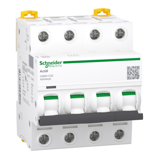 [A9F89420] INTERRUPTOR AUTOMÁTICO MAGNETOTÉRMICO IC60H 4P 20A CURVA-C, SCHNEIDER ELECTRIC